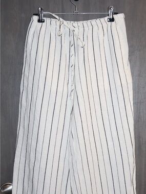 Love Tree White Pinstripe Wide-Leg Drawstring Pants